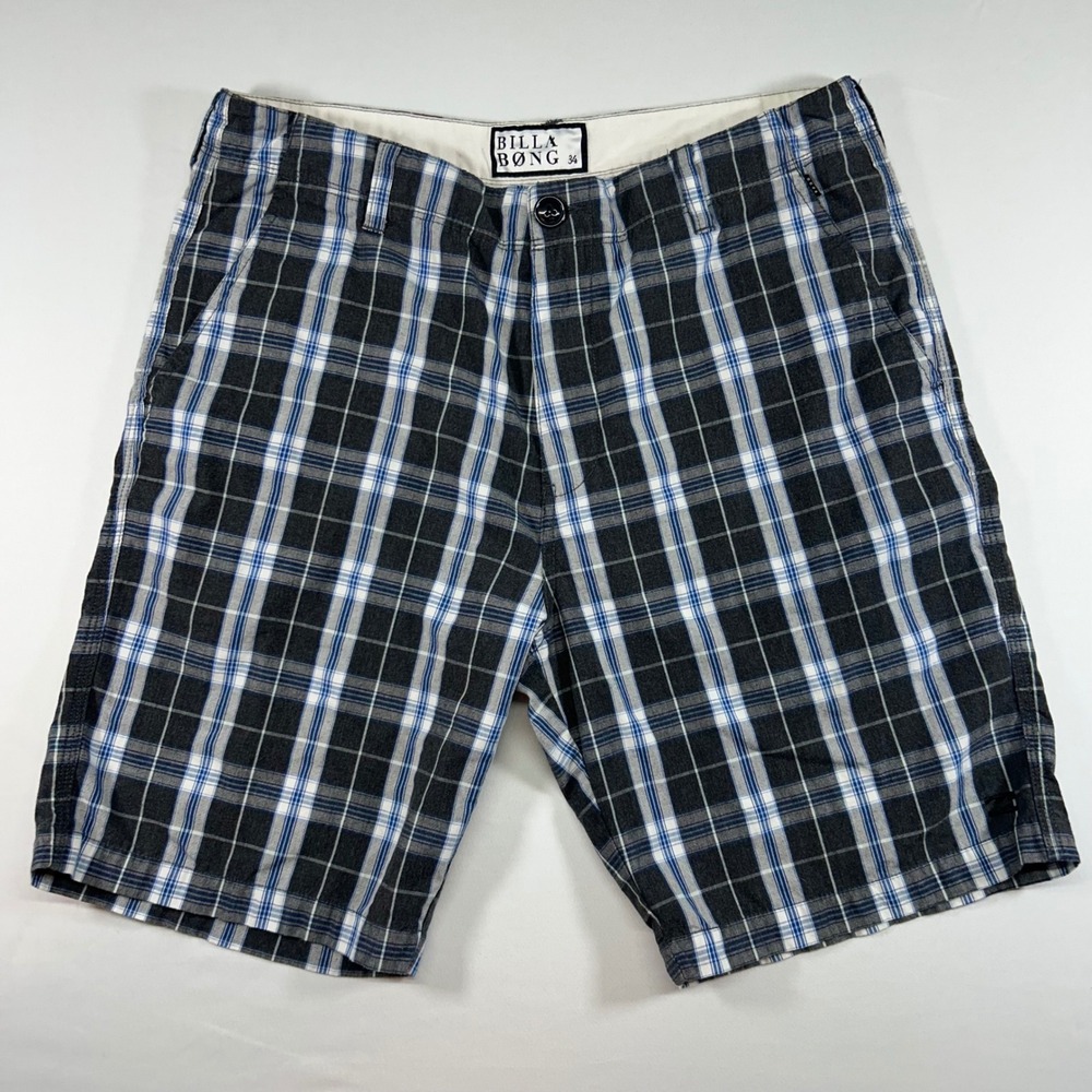 Billabong Quality Threads Mens Plaid Shorts Black Blue White Size 34 M208UCHO